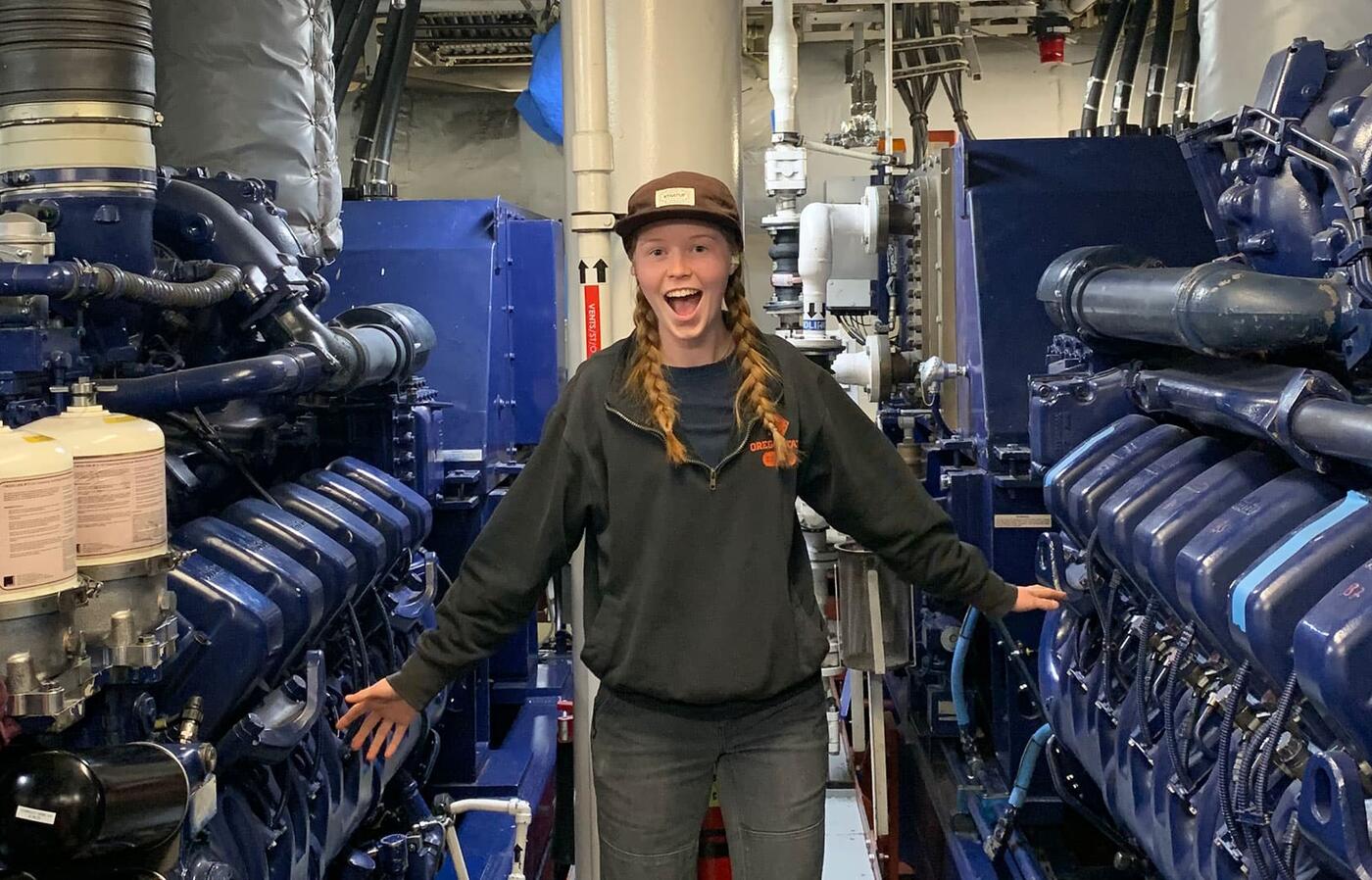 Maya Moran in the engine room of a ship