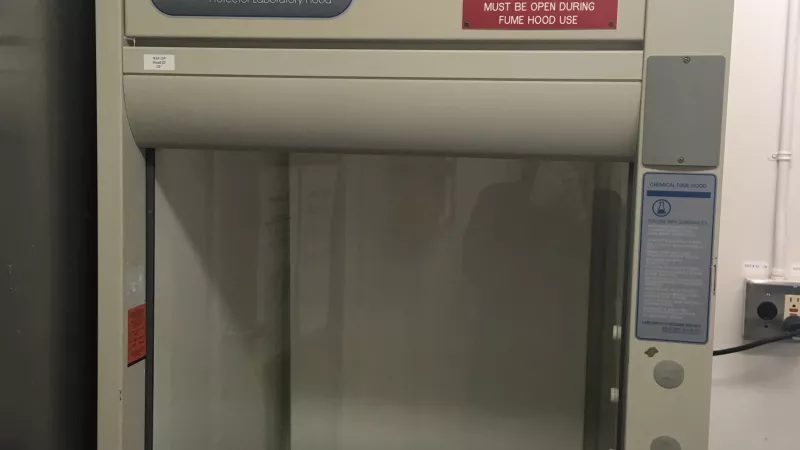 close up of the fume hood in the GP-1 van