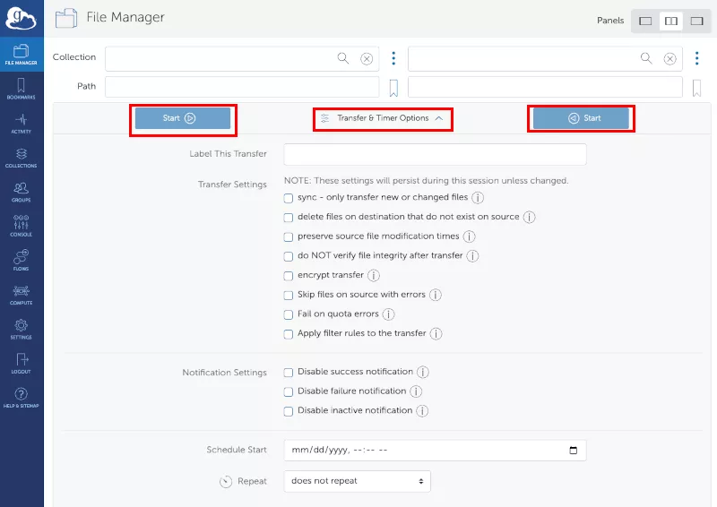 Transfer and Timer Options