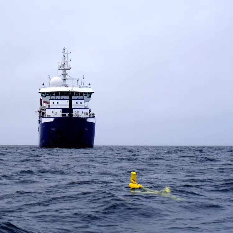 A research vessel on the water