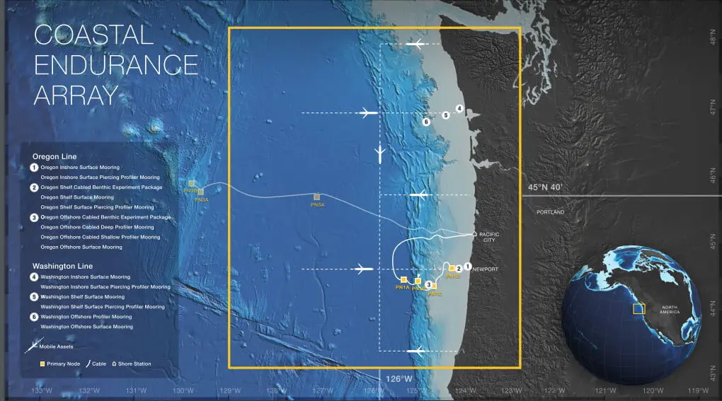 map showing the coastal endurance array