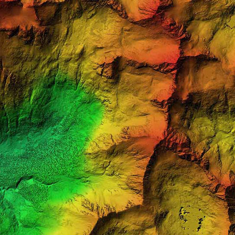 topographic features in bright colors